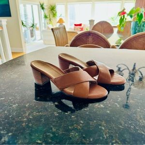 Camel Vionic heeled sandals. New without tags. Never worn Vionic heels.